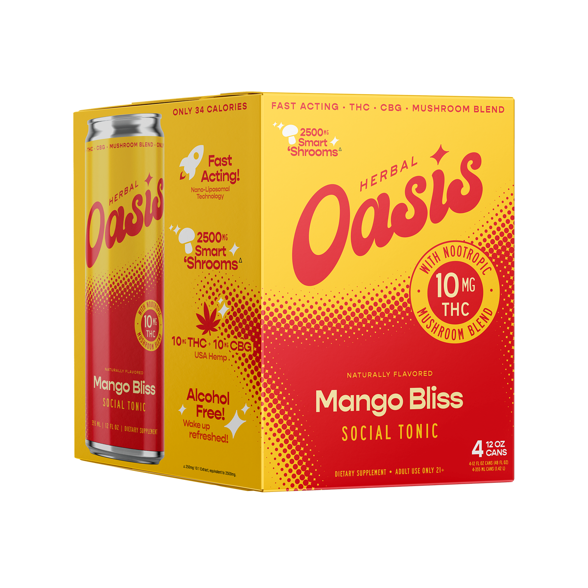 Herbal Oasis 10mg D9 + 10mg CBG Tonic 12oz 4 Pack