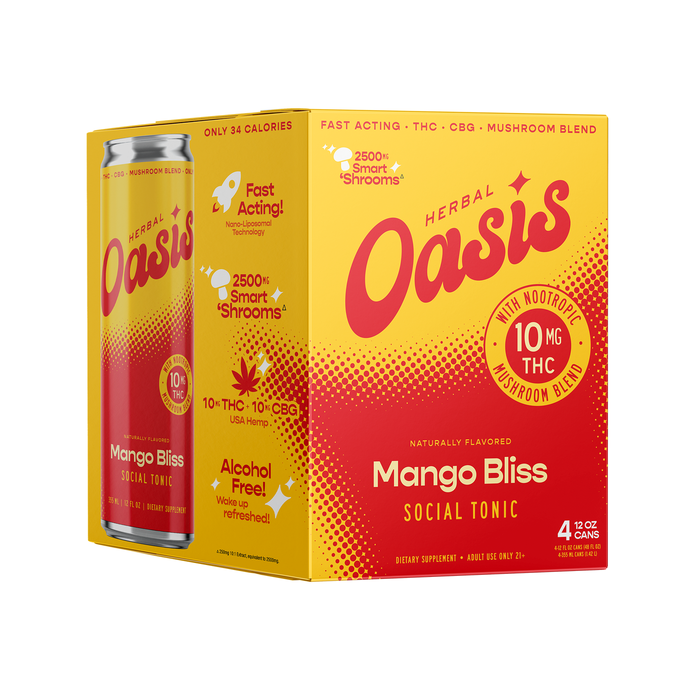 Herbal Oasis 10mg D9 + 10mg CBG Tonic 12oz 4 Pack