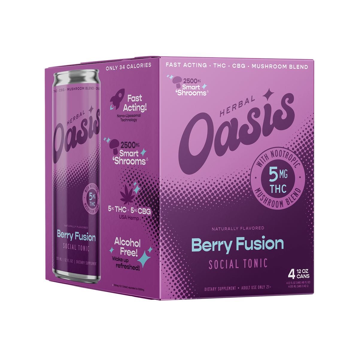 Herbal Oasis 5mg D9 + 5mg CBG Tonic 12oz 4 Pack